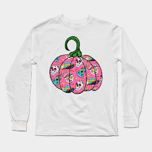 Dios de los Muertos Cute Day of the Dead Sugar Skull Halloween Pumpkin Long Sleeve T-Shirt